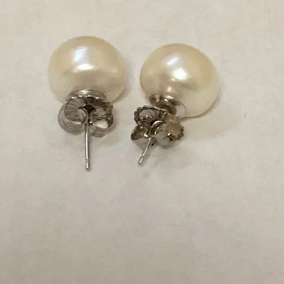 Cultured Pearl Earrings 12mm 14K White Gold - Picture 4 of 5